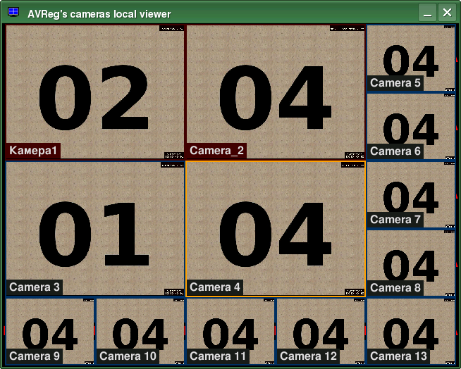 локальный вьювер avreg-mon 640x480, мультиэкран 13 камер (webcam-emu)